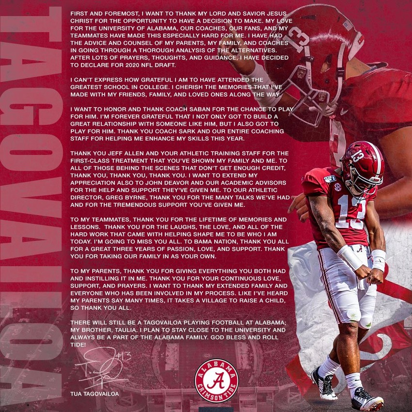 TUA TAGOVAILOA ENTER'S THIS YEARS NFL DRAFT — The world